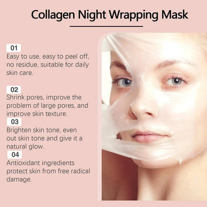 Collagen Tear-Off Mask Collagen Overnight Wrapping Mask Hydrating Moisturizing Hydrolyzed Collagen Mask Korean Skin Care